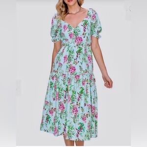 Adelyn Rae New With Tags Size XS Aqua Blue Floral Butterfly Summer Peasant Dress